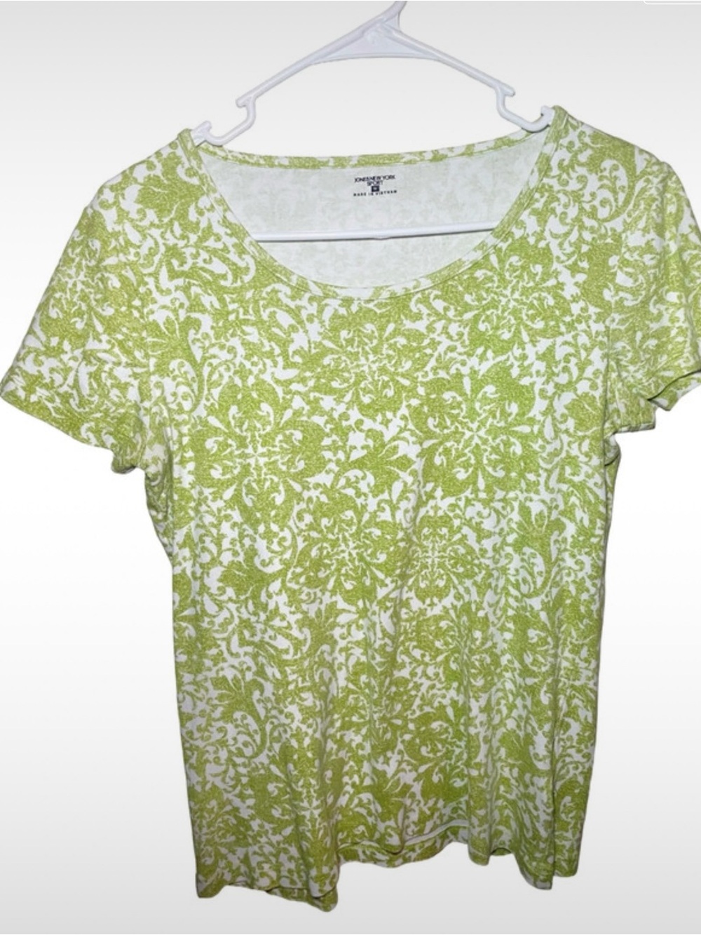 Jones New York Lime Green and White Scoop Neck Short Sleeve Top